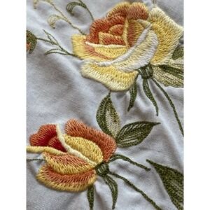 Vintage cutout lace hand embroidery cotton tablecloth 86X 67 yellow peach green